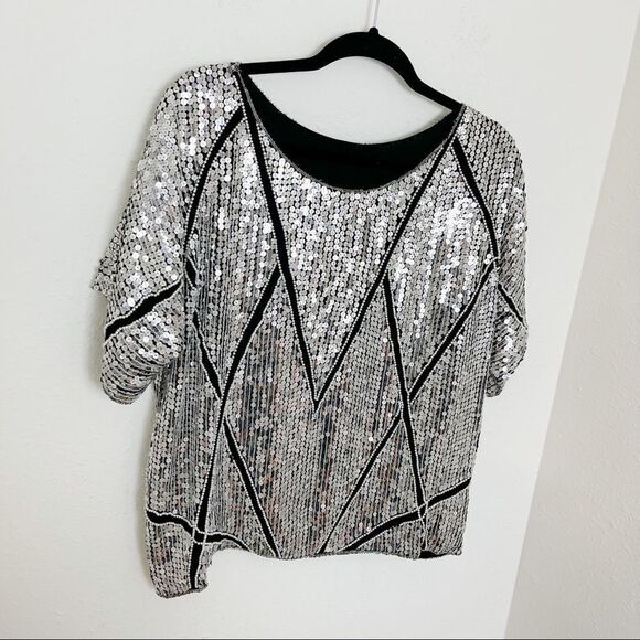 Vintage 80's Silk & Sequins Blouse - Picture 5 of 7